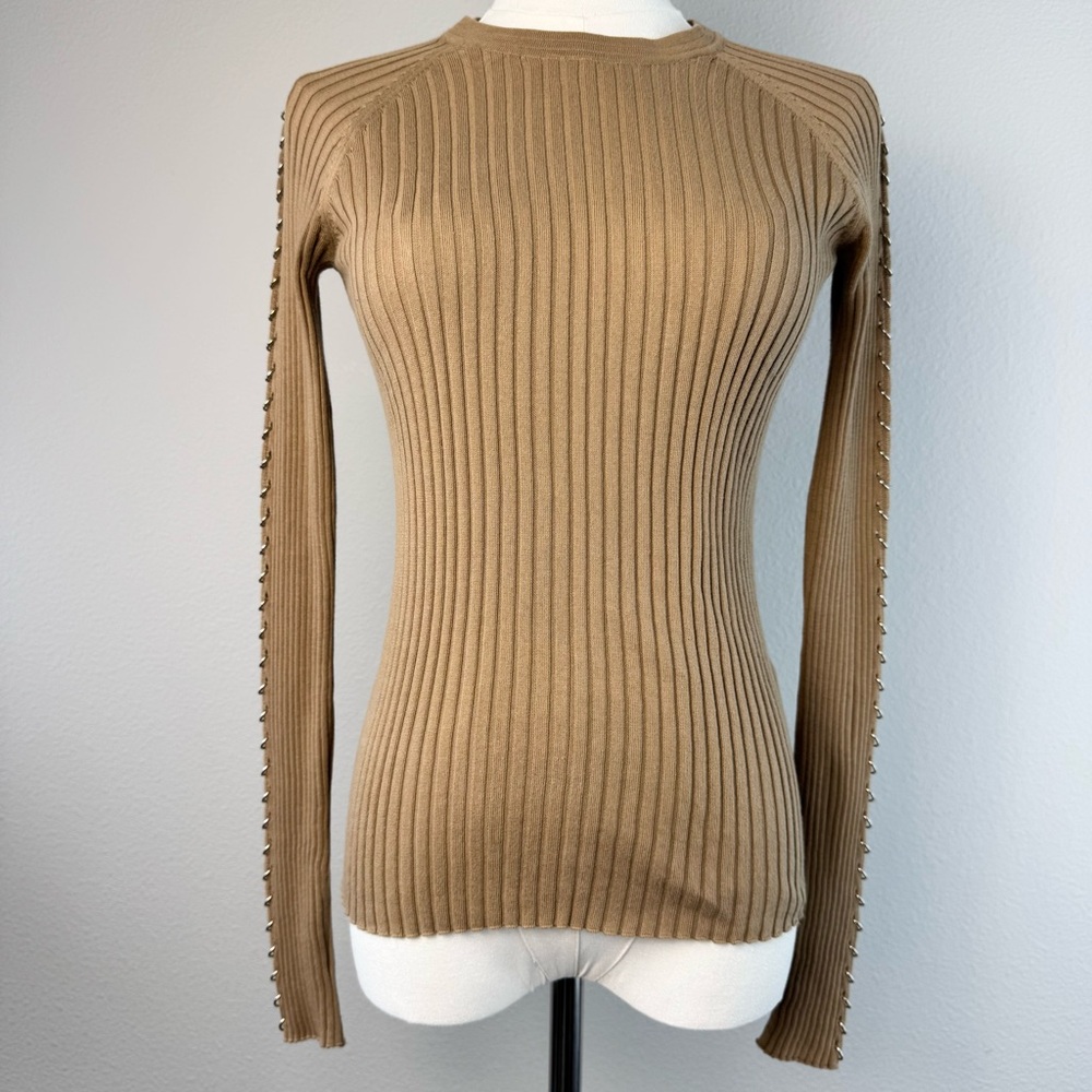 Alexander Wang Ribbed Sweater Women Size S Cotton Metal Hoop Embellishment Brown